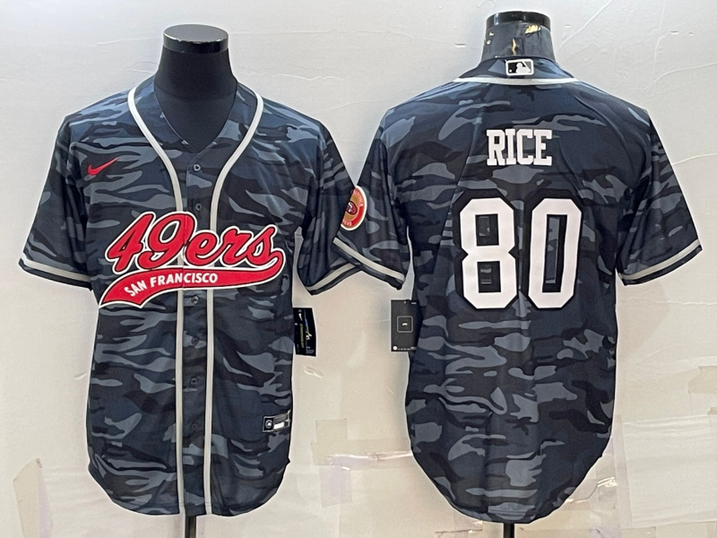 Men's San Francisco 49ers #80 Jerry Rice Grey Camo With Patch Cool Base Stitched Baseball Jersey